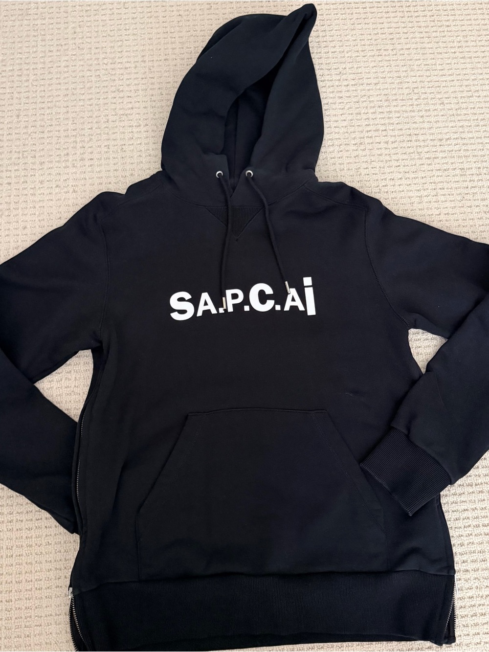 A.P.C. X Sacai Black Hoodie with White logo